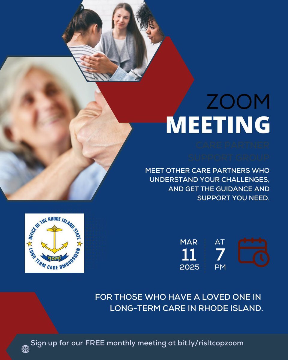 risltcop's tweet image. 📅 Join us on March 11 for our monthly Zoom meeting. We’ll discuss long-term care advocacy, resident rights, and how families can stay involved. 

Register here in just one click: buff.ly/xT5sSyx
#LongTermCareSupport #RhodeIsland #RICare #RISLTCOP