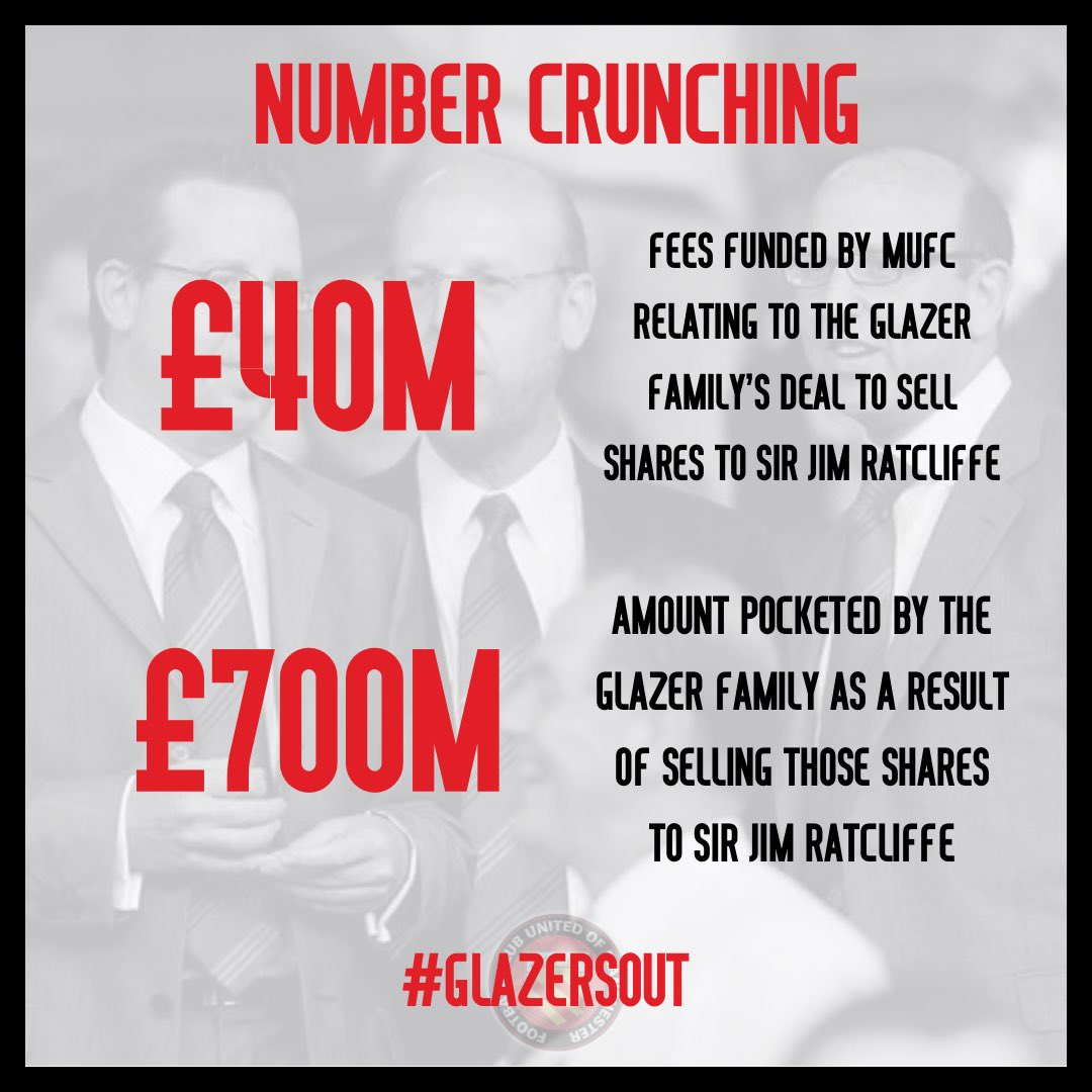 The numbers tell the story. 

The Glazers must go. 

Manchester United is slowly dying under their failed ownership. The club and the fans deserve better.  

#GlazersOut
