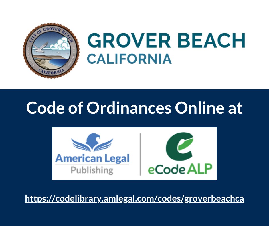 The City of Grover Beach, CA has a new online Code of Ordinances. Thank you for choosing American Legal Publishing to publish and host your code online. 

See it here: codelibrary.amlegal.com/codes/groverbe…

#GroverBeach