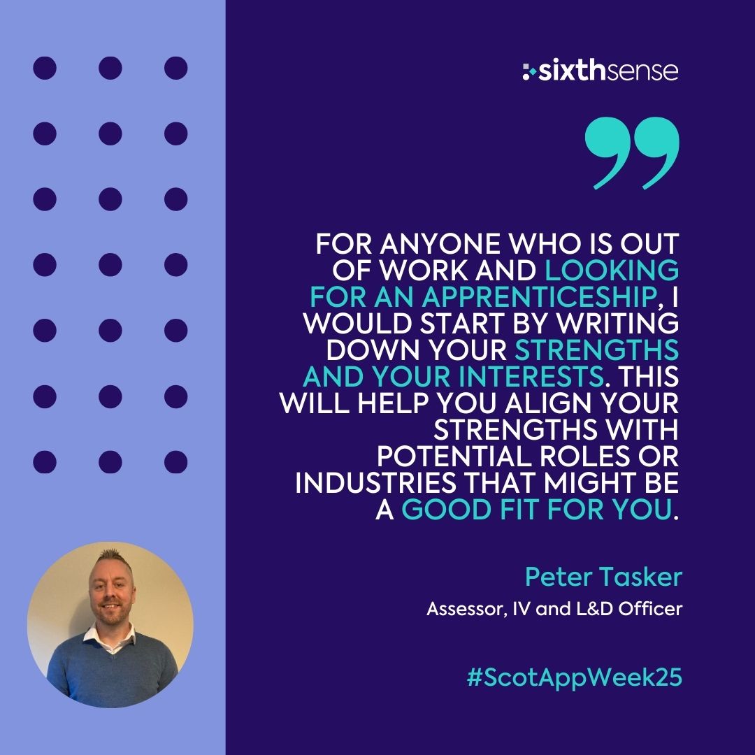 6SenseTraining's tweet image. 👏 Up next from our team on their best #advice to individuals looking to get started with an #apprenticeship is our Assessor, IV and L&amp;amp;D Officer, Peter! 👏

Find out more on our range of digital apprenticeships: sixthsense.scot/apprenticeships 

#ScotAppWeek25 #MadeForBusiness #scotland