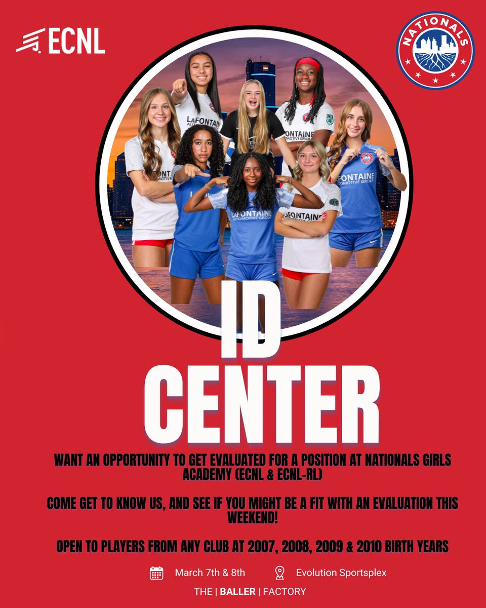 LOOKING FOR A CHANCE TO SEE IF YOU HAVE WHAT IT TAKES TO JOIN THE ECNL &amp; ECNL-RL SQUADS?

This weekend is your chance if you are a 2007, 2008, 2009, or 2010 Birth year female to come and get to know our coaches, players, and culture and see if we might be a good fit for next