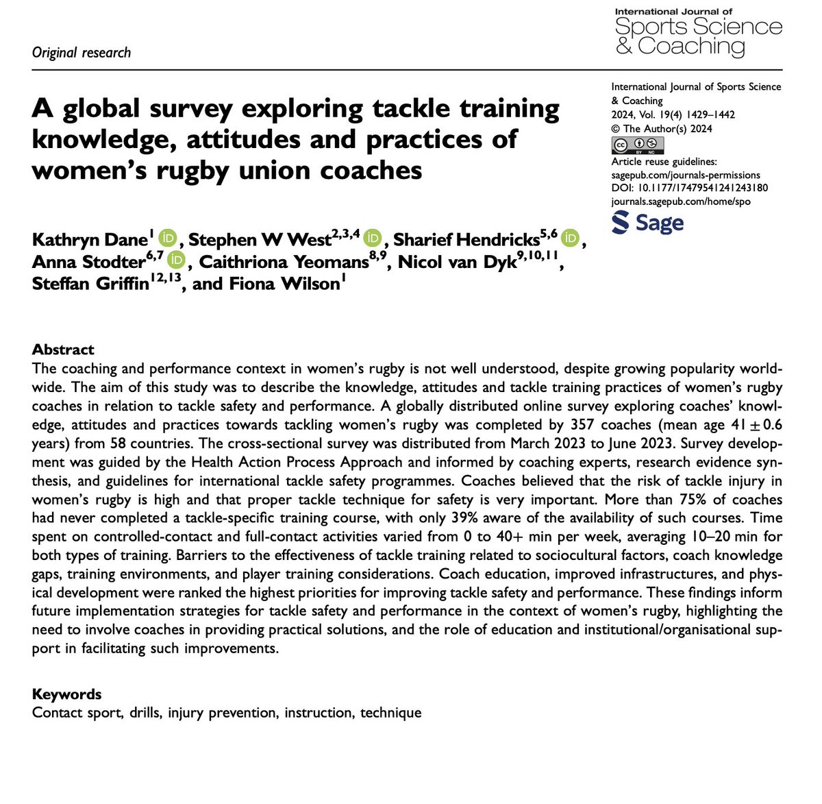 Sharief Hendricks 🇿🇦 (@sharief_h) on Twitter photo New Paper: A global survey exploring tackle training knowledge, attitudes and practices of women's rugby union coaches <a href="/KathrynDane2/">Kathryn Dane</a> journals.sagepub.com/doi/full/10.11… 🏉🔬 New Paper: A global survey exploring tackle training knowledge, attitudes and practices of women's rugby union coaches <a href="/KathrynDane2/">Kathryn Dane</a> journals.sagepub.com/doi/full/10.11… 🏉🔬