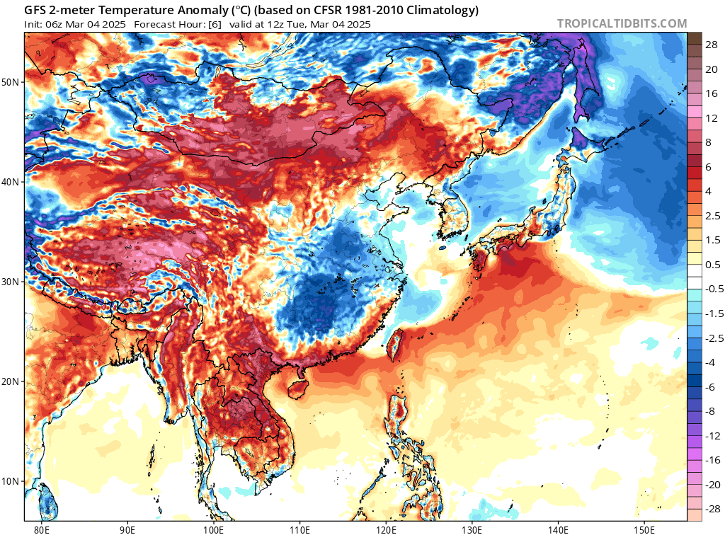 The fierce heat wave continues and worsens in SE Asia with &gt;40C every day in several provinces of THAILAND and high humidity and stifling hot nights.
It will get worse and worse.
And the heat will spread to India and Pakistan with widespread 40C and early heat.