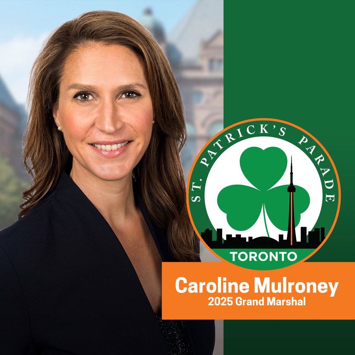 StPatricksTo's tweet image. The St. Patrick's Parade Society of Toronto is pleased to announce Caroline Mulroney as this year's Honourary Grand Marshal. For more information, please visit the Parade Society website - bit.ly/3D7aVVo.

#stpatricksparade #stpatricksday @C_Mulroney