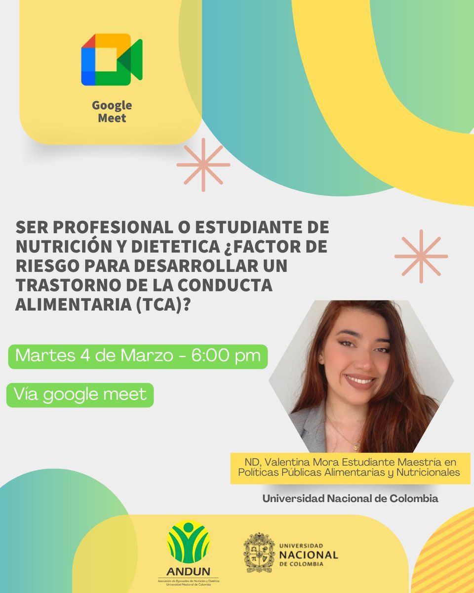 andunal's tweet image. 📢 ¡Atención colegas! 📅 Únete el 4 de marzo, 6:00 p.m. a este espacio de ANDUN sobre TCA en nutricionistas. 💻 Link: meet.google.com/baa-psmd-fnm
#ANDUN #SomosNutricionistas #TCAEnNutricionistas
#SomosUNAL