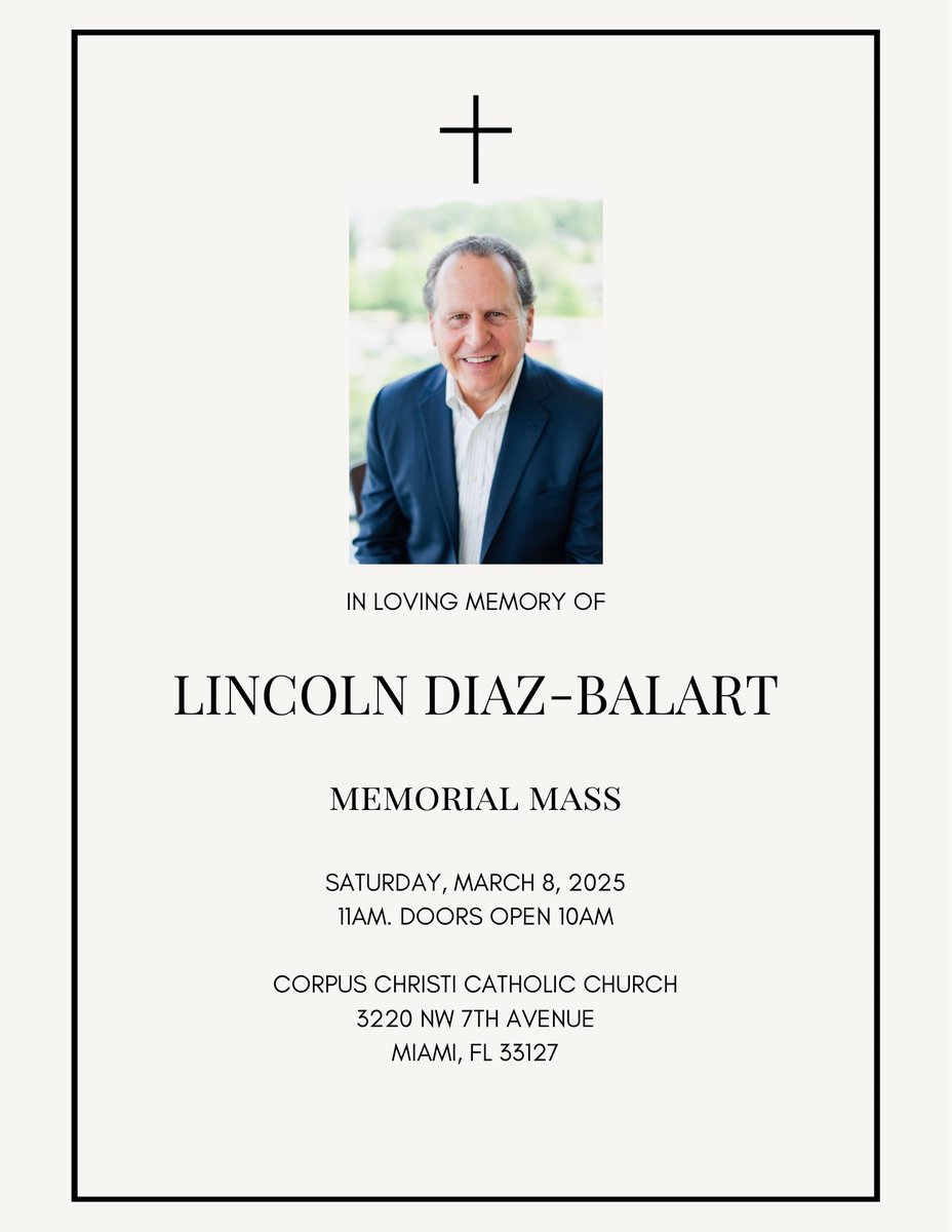 Please join us at a Memorial Mass for my beloved father Lincoln this Saturday. From the bottom of my heart, thank you for the overwhelming support we have received.
