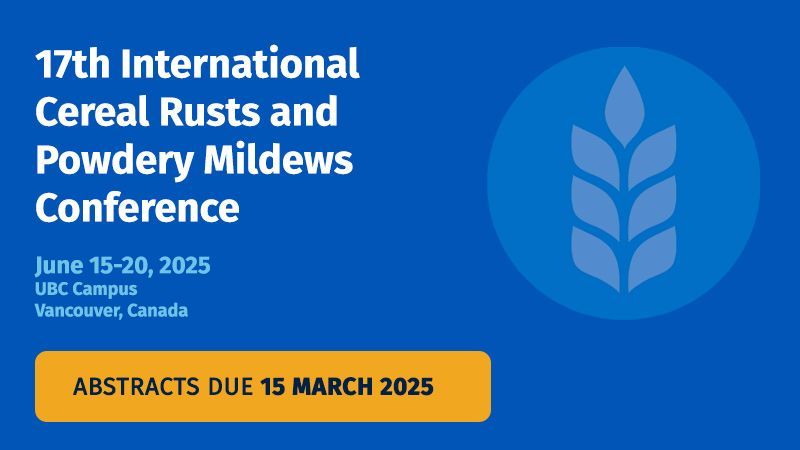 Wheat Initiative (@wheatinitiative) on Twitter photo Interested in Cereal Rust?
Submit your abstract for the Joint Meeting of the
<a href="/17thICRPMC/">17th Intl Cereal Rusts & Powdery Mildew Conference</a>
w/ <a href="/phytopathca/">CPS</a> & the BGRI <a href="/globalrust/">Borlaug Global Rust Initiative</a>!
📅 Oral presentation deadline: March 15, 2025
📅 Poster presentation deadline: May 15, 2025
🔗 buff.ly/CQySwcC Interested in Cereal Rust?
Submit your abstract for the Joint Meeting of the
<a href="/17thICRPMC/">17th Intl Cereal Rusts & Powdery Mildew Conference</a>
w/ <a href="/phytopathca/">CPS</a> & the BGRI <a href="/globalrust/">Borlaug Global Rust Initiative</a>!
📅 Oral presentation deadline: March 15, 2025
📅 Poster presentation deadline: May 15, 2025
🔗 buff.ly/CQySwcC