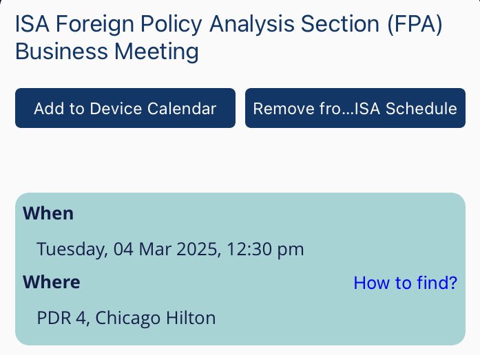Dear FPA section members, remember we have our business meeting today (Tuesday 4) at 12:30. Make sure to come! #ISA2025 #FPA