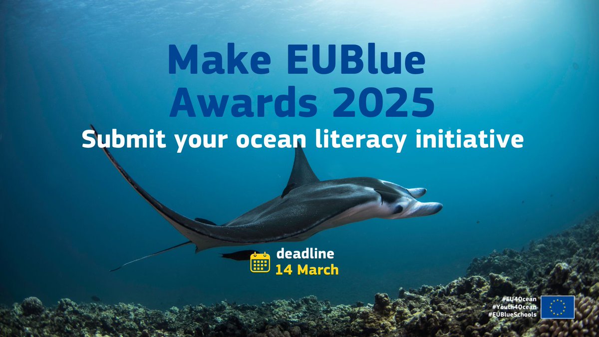 Hurry up and apply for the #MakeEUBlue Awards! 📢

Submit your ocean literacy projects by 14 March and win a financial reward, #EU4Ocean certificate, and a trophy!🏆

Apply here 👉europa.eu/!hKp4Kp 

#Youth4Ocean #EUBlueSchools #EU #EMFAF