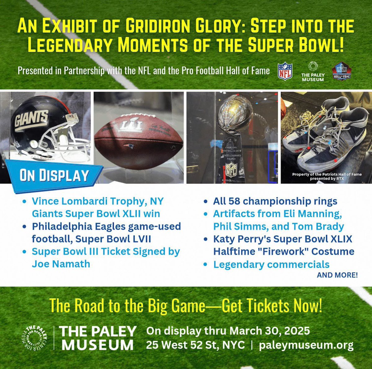ESPNNewYork's tweet photo. The Road to the Big Game is now open through March 30th at the @paleycenter in Midtown Manhattan!

ENTER FOR A CHANCE TO WIN TICKETS HERE: https://t.co/BvUniPuw4V

Fans of all ages are welcome, and free for Paley members/kids under 12.

Visit https://t.co/JsLghe3JP2 for more info https://t.co/61PyByurRw