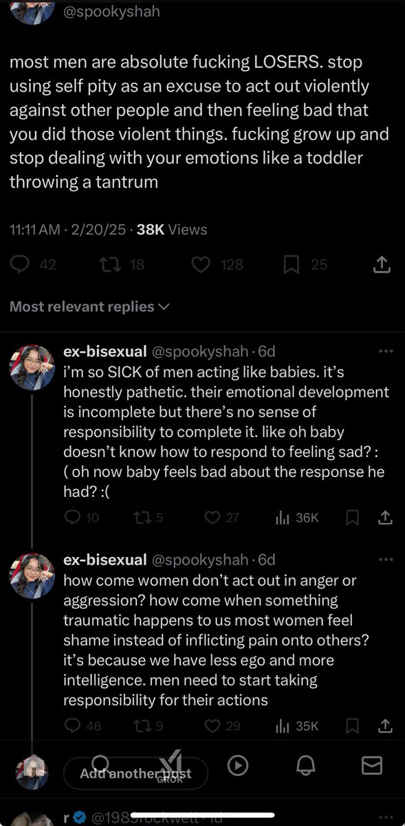 also !! to the people who say i’m hypocritical are truly so stupid! my response to my own anger did not physically harm anybody, which was the point of this thread. however men getting angry at me for a mild tweet and then threatening real life harm… you proved my point :)