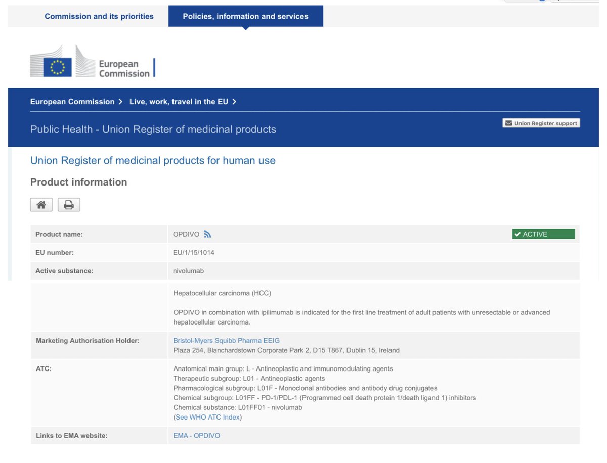 Arndt Vogel (@arndtvogel) on Twitter photo 🔥Nivolumab and Ipilimuma approved by EMA for advanced hepatocellular carcinoma 🔥
👇ec.europa.eu/health/documen…
👉great news for our patients > more options in 1st line
😅amazing: approval in 🇪🇺by EMA before 🇺🇸by FDA
<a href="/myESMO/">ESMO - Eur. Oncology</a> <a href="/EASLedu/">EASL Education</a> <a href="/ILCAnews/">ILCA</a> #livertwitter 🔥Nivolumab and Ipilimuma approved by EMA for advanced hepatocellular carcinoma 🔥
👇ec.europa.eu/health/documen…
👉great news for our patients > more options in 1st line
😅amazing: approval in 🇪🇺by EMA before 🇺🇸by FDA
<a href="/myESMO/">ESMO - Eur. Oncology</a> <a href="/EASLedu/">EASL Education</a> <a href="/ILCAnews/">ILCA</a> #livertwitter