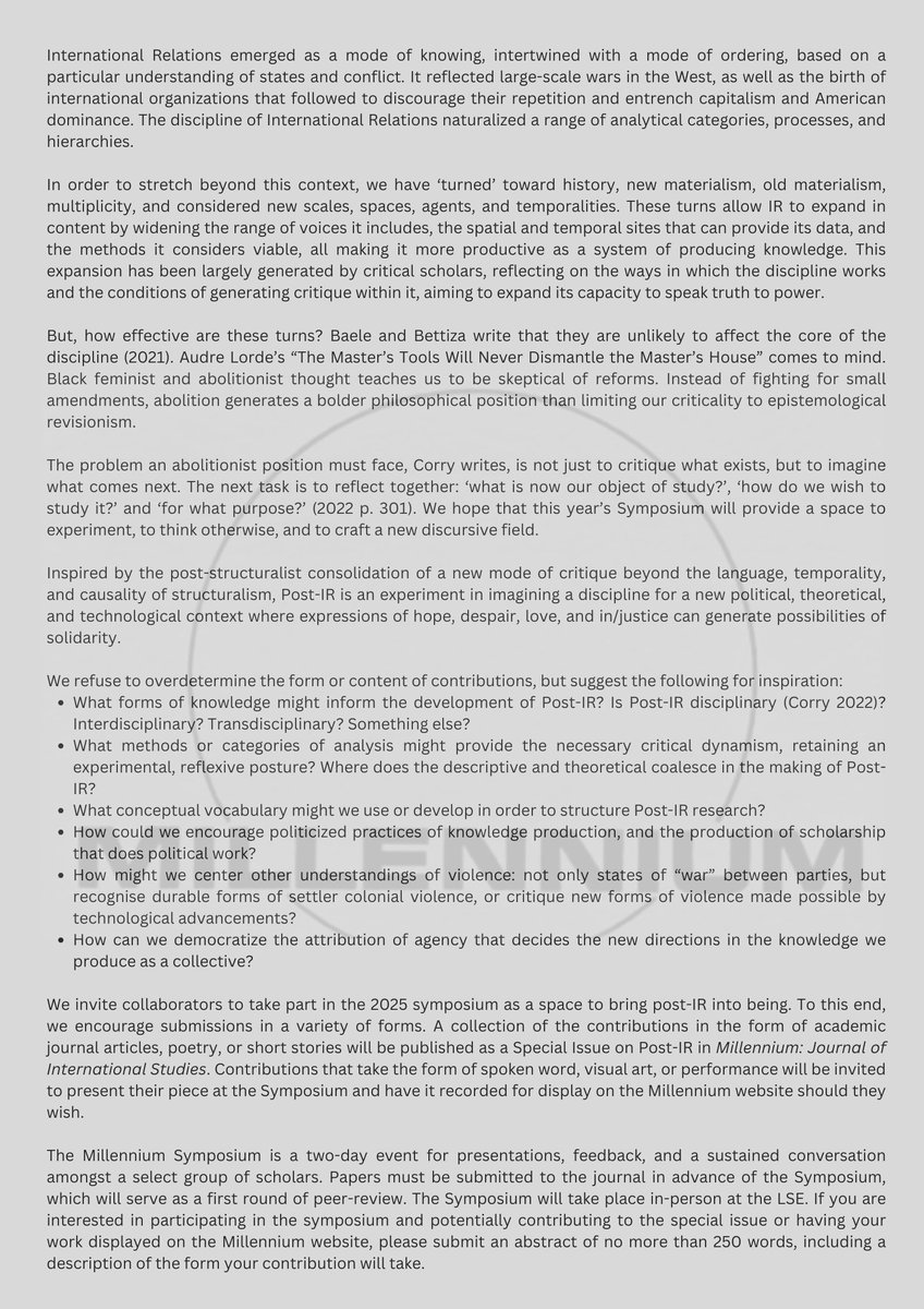 🎊 Today at #ISA2025, we are excited to announce the theme of our annual Symposium. This year, for Vol. 54, the theme is “After International Relations.” Visit our booth by 4PM to answer the question “what would research after IR look like?” for a chance to win a prize!