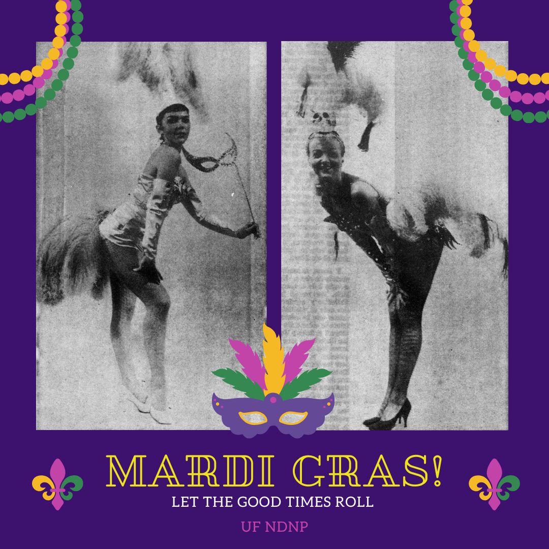 It’s #MardiGras!  Toss some #beads, bake a #KingCake, dance, and be merry!  
Image source: Diario las Américas, February 16, 1958 
bit.ly/MG_2025 
#VintageNewspapers #LetTheGoodTimesRoll