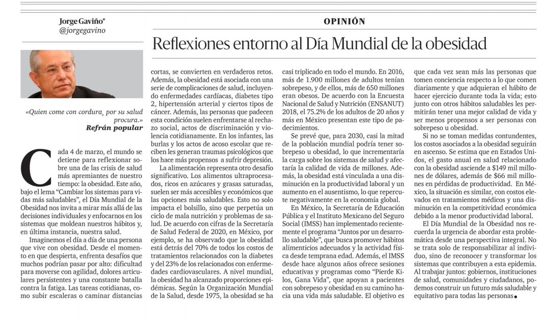 jorgegavino's tweet photo. En mi artículo en @LaCronicaDeHoy reflexiono respecto a la obesidad y las implicaciones que tiene esta condición en la calidad de vida de las personas. https://t.co/uXaxsh5QoM