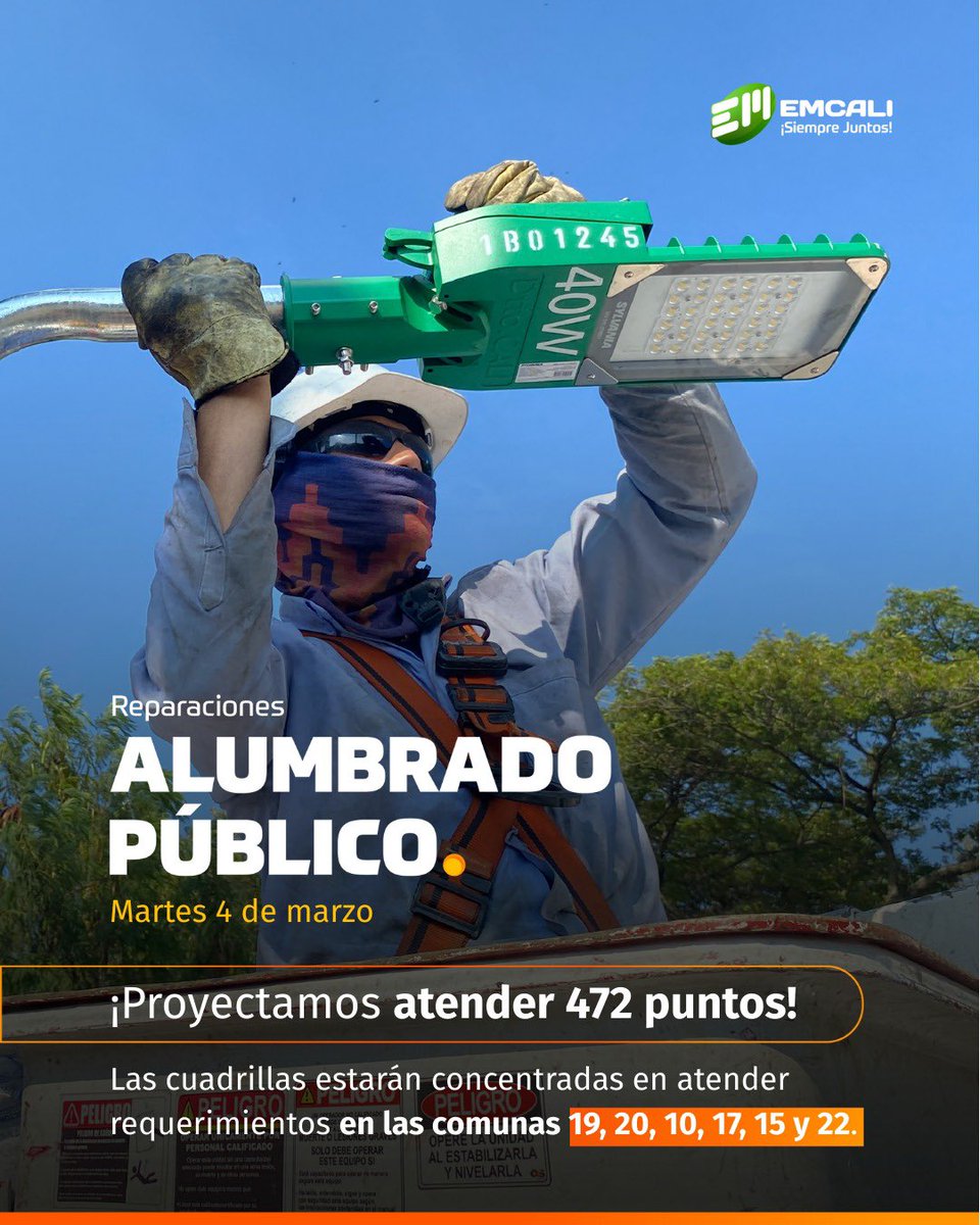 Seguimos trabajando fuertemente por la iluminación de nuestra ciudad. Estas son algunas de las comunas en las que estarán trabajando nuestras cuadrillas hoy 👇🏼
