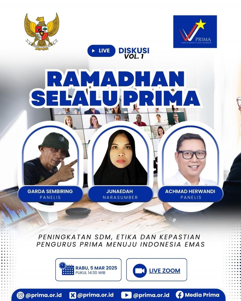 Klean smua diundang
Topic: DISKUSI: Ramadhan Selalu PRIMA_VOL. I
Time: Mar 5, 2025 02:30 PM Jakarta
Join Zoom Meeting
us05web.zoom.us/j/81006150566?…

Meeting ID: 810 0615 0566
Passcode: 231829