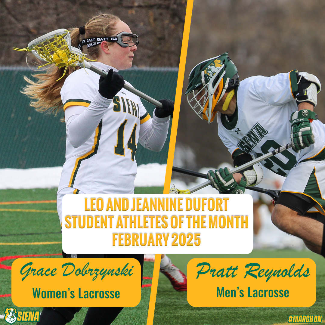 Siena Saints (@sienasaints) on Twitter photo π₯ π π§ #SienaSaints Star Inside the Classroom and on the field
Congratulations to Grace Dobrzynski and <a href="/PrattReynolds/">Pratt Reynolds</a> for being named the Leo and Jeannine Dufort Student-Athletes of the Month for February π
π° t.ly/tlOPj
#MarchOn x #STUDENTAthletes x π₯ π π§ #SienaSaints Star Inside the Classroom and on the field
Congratulations to Grace Dobrzynski and <a href="/PrattReynolds/">Pratt Reynolds</a> for being named the Leo and Jeannine Dufort Student-Athletes of the Month for February π
π° t.ly/tlOPj
#MarchOn x #STUDENTAthletes x