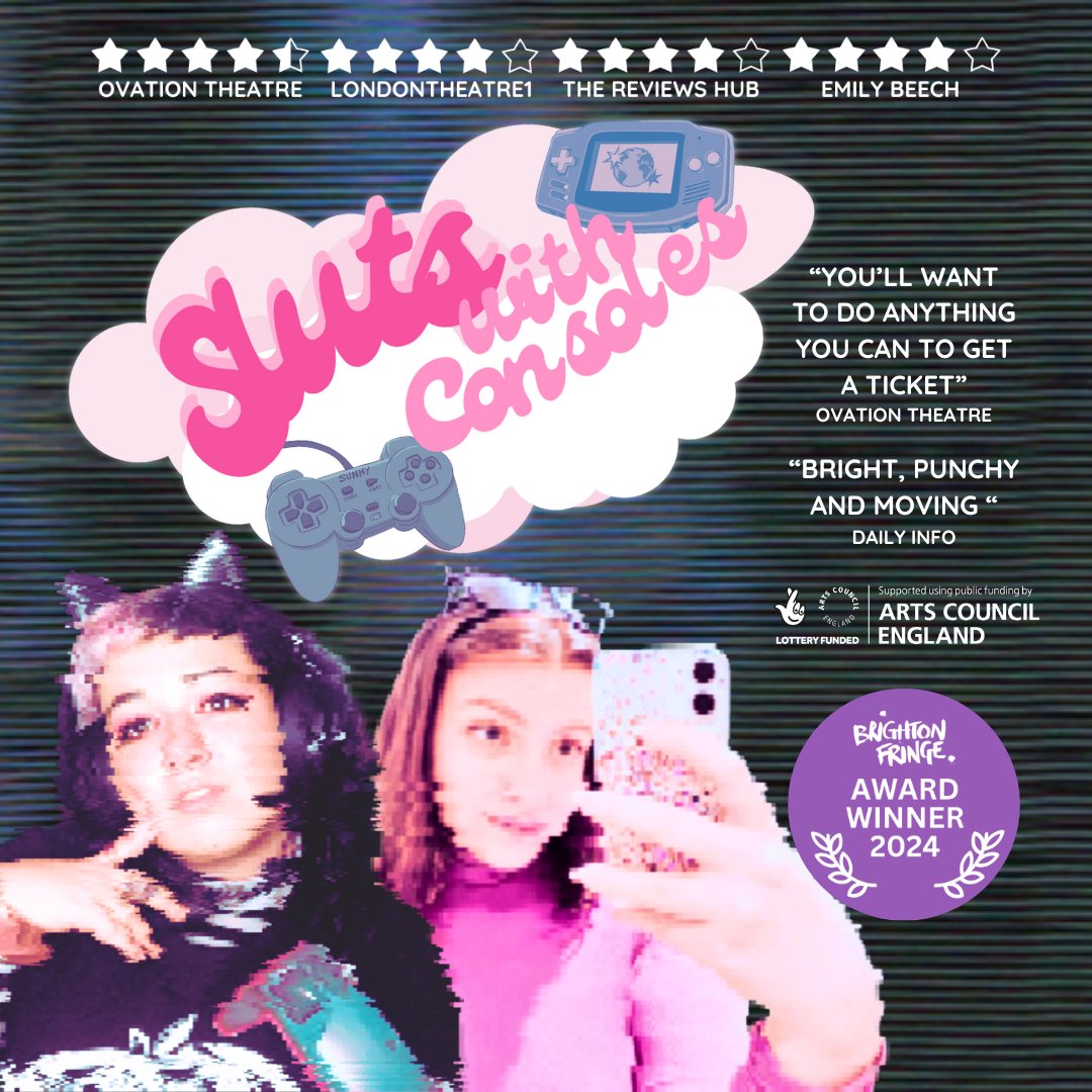 DogmouthTheatre's tweet photo. ✨NEW DATES ANNOUNCED✨

Our 'bright, punchy and moving' comedy Sluts With Consoles will be returning to @brightonfringe  2025 for ONE NIGHT ONLY at @KomediaBrighton on TUESDAY 27 MAY

⭐⭐⭐⭐ - LondonTheatre1
⭐⭐⭐⭐ - The Reviews Hub

1/2 https://t.co/3ZJYslBE01