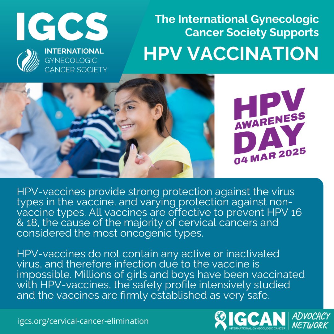 Today is #HPVAwarenessDay! 

🌟 IGCS firmly supports HPV Vaccination as primary prevention for cervical cancer! 🌟 

Here’s why HPV vaccines are a game-changer: 
💉 Strong Protection: They effectively guard against HPV 16 &amp; 18, the leading causes of cervical cancer and the most
