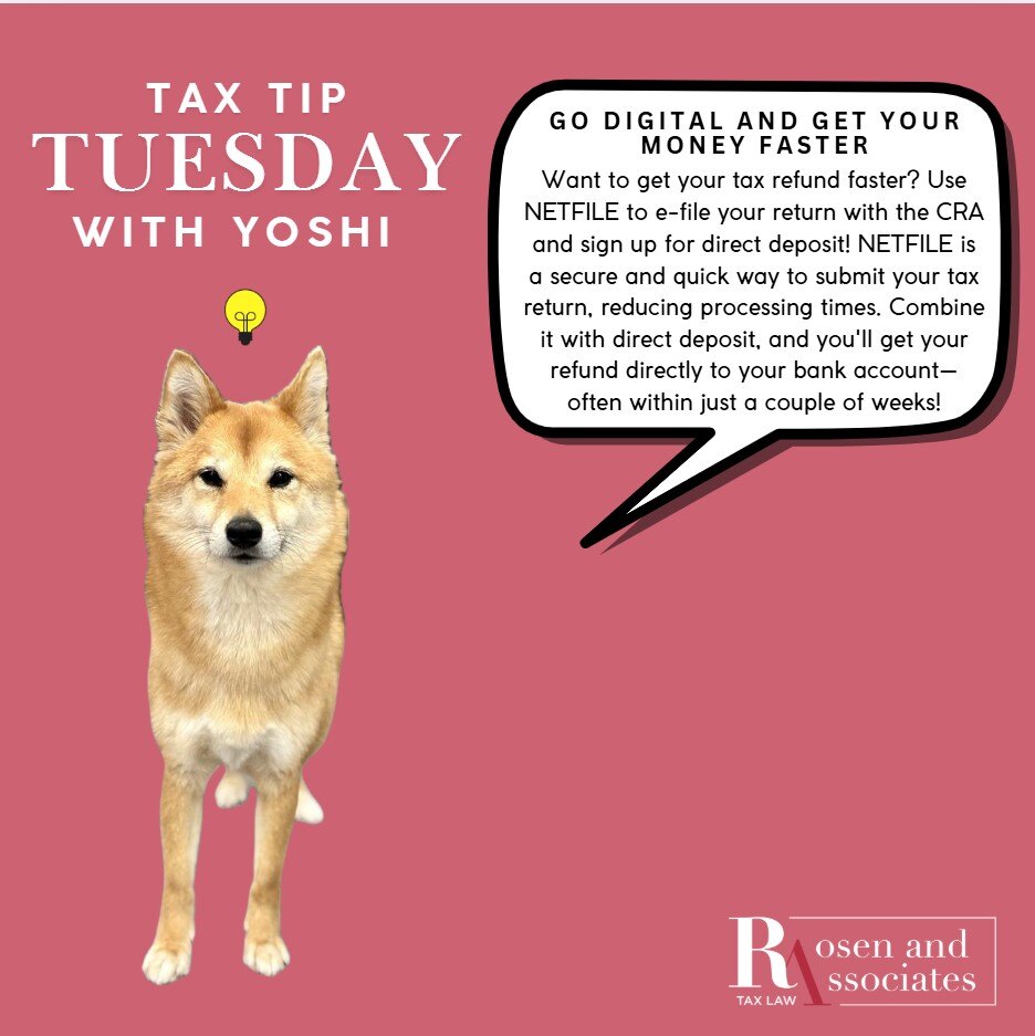 RAtaxlaw's tweet image. Get your refund faster this tax season! E-file with the CRA&apos;s NETFILE and set up direct deposit for a quicker payout. 💵 #TaxTipswithYoshi #TaxTips #NETFILE #CanadianTaxSeason