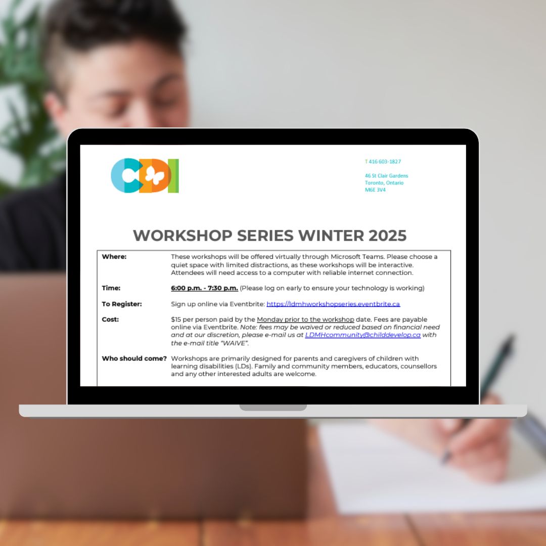 CDI’s Understanding Memory and Learning Disabilities workshop is 2 weeks away!

Join our team on March 18 as they provide an understanding of the different types of memory challenges and their impact on children/youth with #LearningDisabilities.

Register: ow.ly/2ofG50VachO