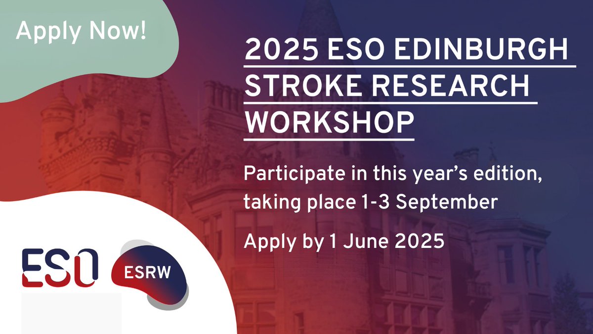 European Stroke Org (@esostroke) on Twitter photo Apply for the ESO Edinburgh Stroke Research Workshop from 1-3 Sep!A great opportunity for aspiring academics to refine their research skills&develop a feasible PhD/MD project🔗ow.ly/uAr050V3mLC
<a href="/ECSandset/">Else C. Sandset</a> <a href="/fergusdoubal/">Fergus Doubal</a> <a href="/DrTerryQuinn/">Dr Terry Quinn💙</a> <a href="/FrederikeWijck/">Frederike van Wijck</a> <a href="/HanneKChr/">Professor Hanne Christensen</a> <a href="/PrCCordonnier/">Charlotte Cordonnier</a> Apply for the ESO Edinburgh Stroke Research Workshop from 1-3 Sep!A great opportunity for aspiring academics to refine their research skills&develop a feasible PhD/MD project🔗ow.ly/uAr050V3mLC
<a href="/ECSandset/">Else C. Sandset</a> <a href="/fergusdoubal/">Fergus Doubal</a> <a href="/DrTerryQuinn/">Dr Terry Quinn💙</a> <a href="/FrederikeWijck/">Frederike van Wijck</a> <a href="/HanneKChr/">Professor Hanne Christensen</a> <a href="/PrCCordonnier/">Charlotte Cordonnier</a>