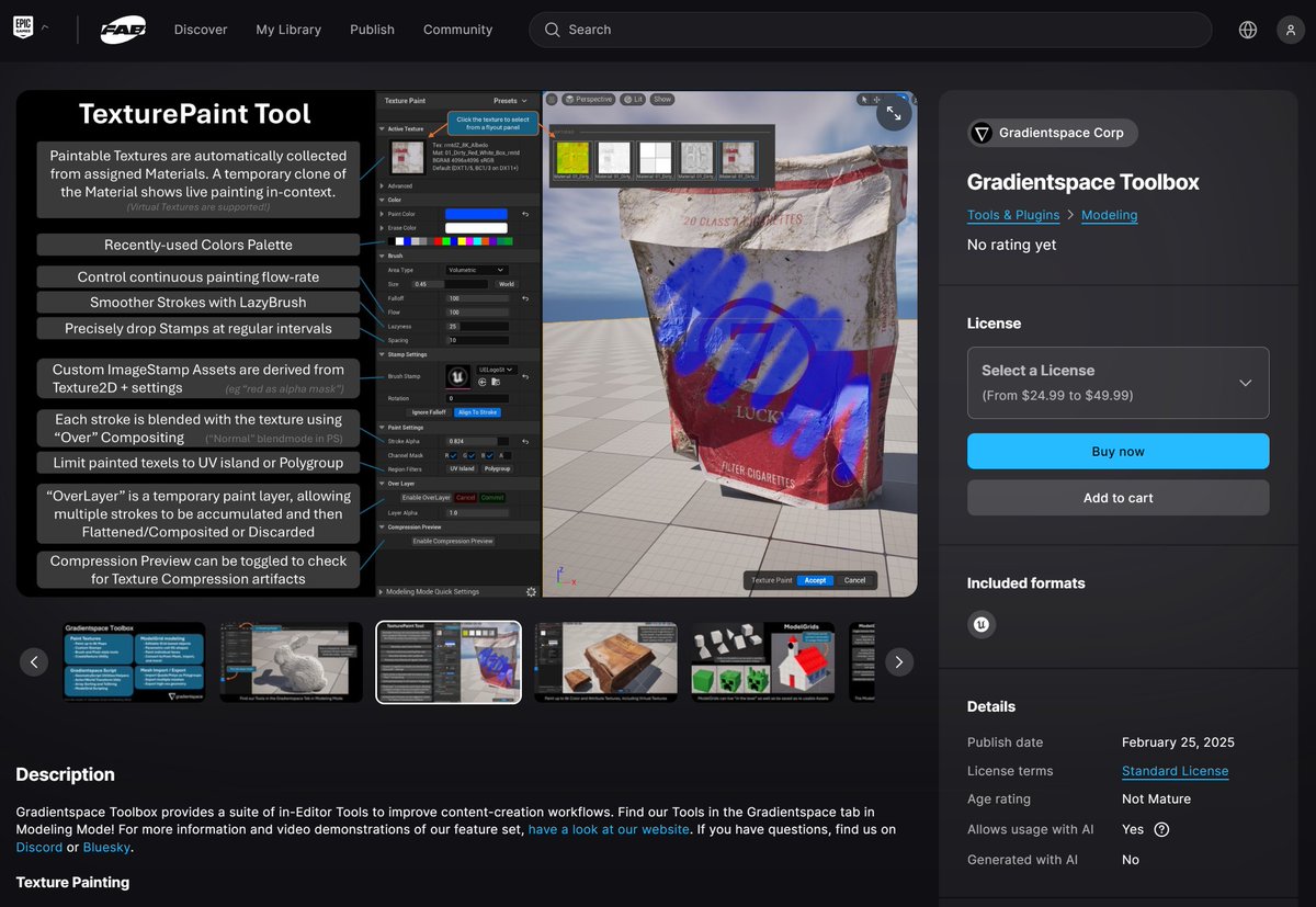 you may now purchase the Gradientspace Toolbox plugin on Epic's Fab marketplace (link in thread in case that is still a thing on this website?)