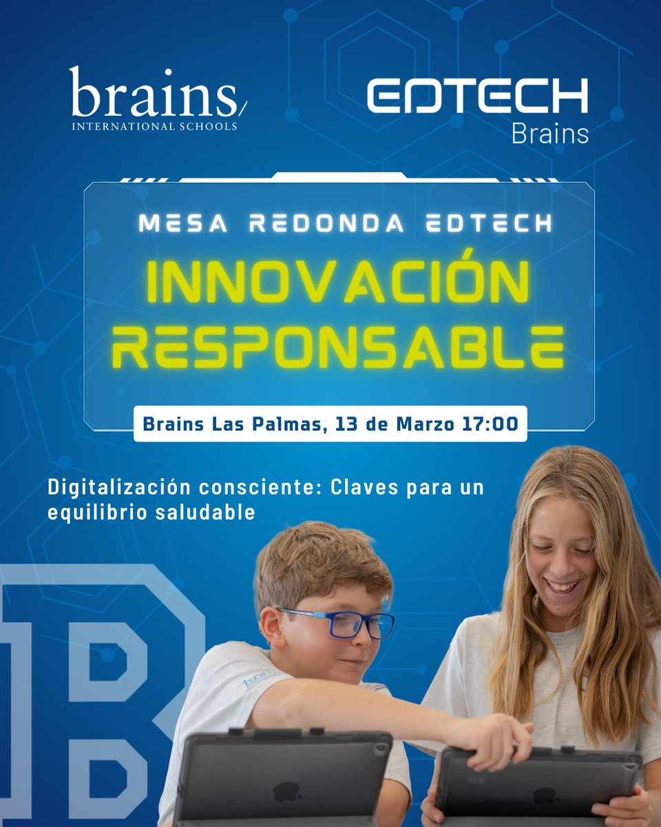 Colegio_Brains's tweet image. 🌍 Tecnología, educación y familia en Brains Gran Canaria 📲✨

📢 Te esperamos en la Mesa Redonda sobre Innovación Responsable: Digitalización Consciente, Claves para un Equilibrio Saludable. Un encuentro exclusivo para reflexionar sobre el impacto de la tecnología en la…