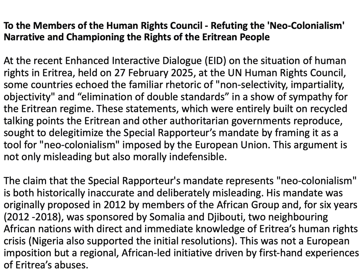 To The Members of the Human Rights Council
From: Human Rights Concern - Eritrea
 "Refuting the 'Neo-Colonialism' Narrative and Championing the Rights of the Eritrean People" #Eritrea  #Africa <a href="/UNGeneva/">United Nations Geneva</a> <a href="/UN_HRC/">UN Human Rights Council</a> #Somalia #Djibouti #Nigeria