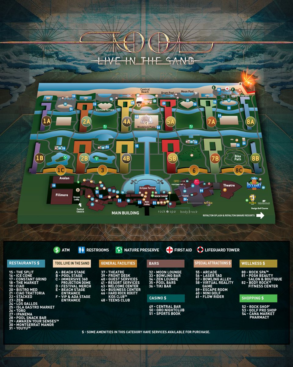 toolinthesand's tweet image. Are you ready to rock the beach? 🌴 The Tool Live in the Sand arrival guide is here! Familiarize yourself with important information regarding airport shuttles, customer service, dining hours & more!
All info can be found at: toolinthesand.com/onsite