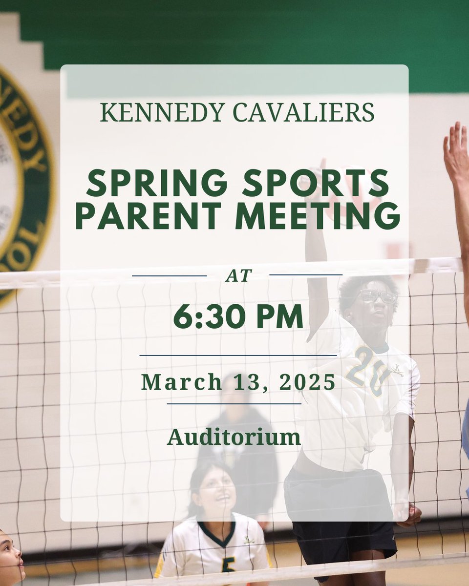 📅🚨-Spring Sports Parent Meeting- Thursday March 13 @ 6:30 in the Auditorium. If you or your child is participating in a spring sport, plan on attending. <a href="/JFKmainoffice/">JFK HS</a> <a href="/KennedyHS_PTSA/">John F. Kennedy High School PTSA</a>
