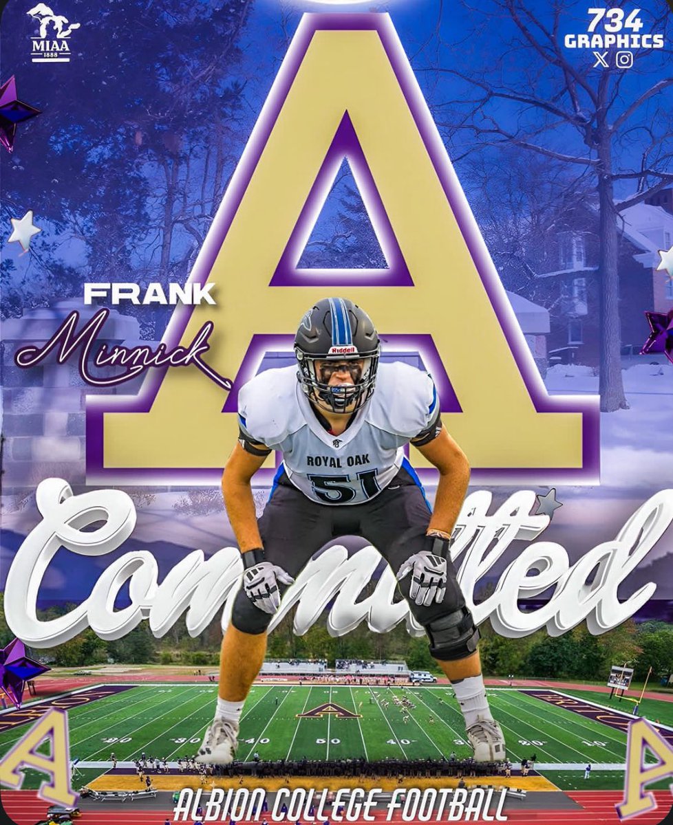 I would like to announce my commitment to play football at Albion College. I want to thank my mom and dad for always believing in me, and my friends, teammates, and God for helping be able to pursue my dream.