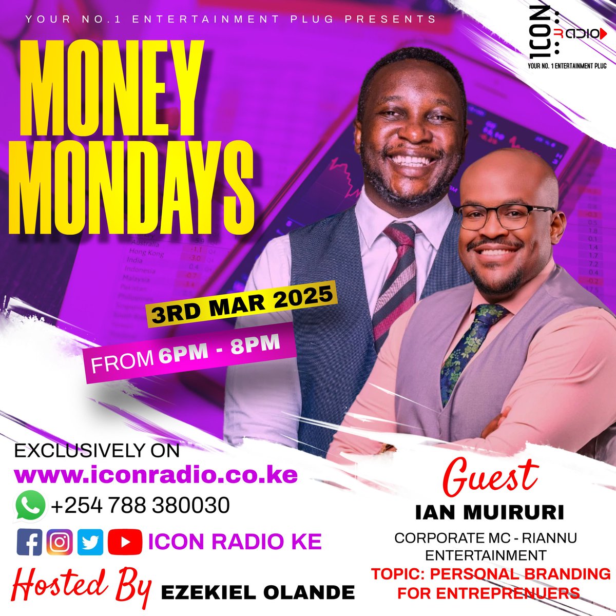 Big thanks to Ian Muiruri, Director at Riannu Entertainment, for an enlightening Money Mondays discussion on selecting your niche, balancing work &amp; side hustles, authenticity, storytelling, and networking/mentorship.