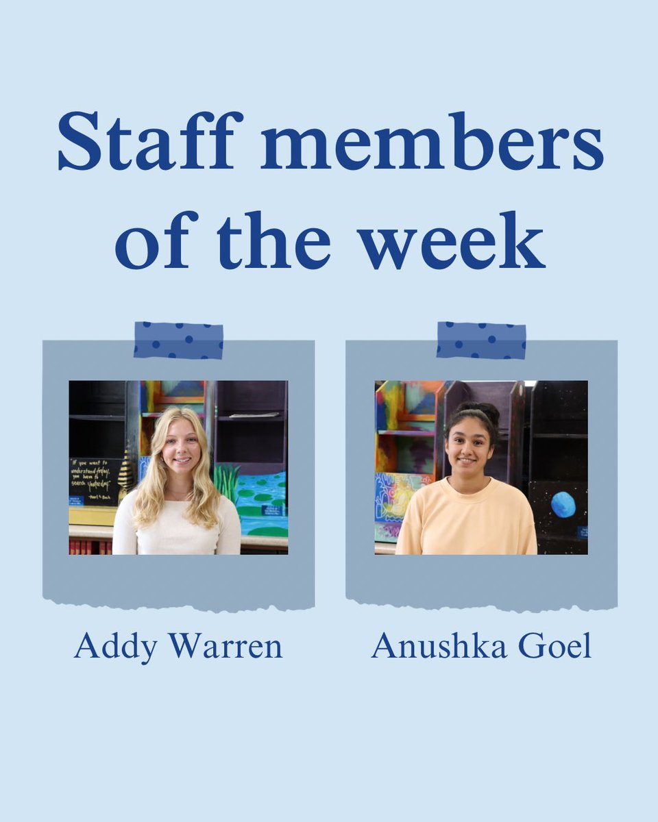 This week's amazing staff members of the week are Addy and Anushka. Bravo on your hard work! 🎉🙌
