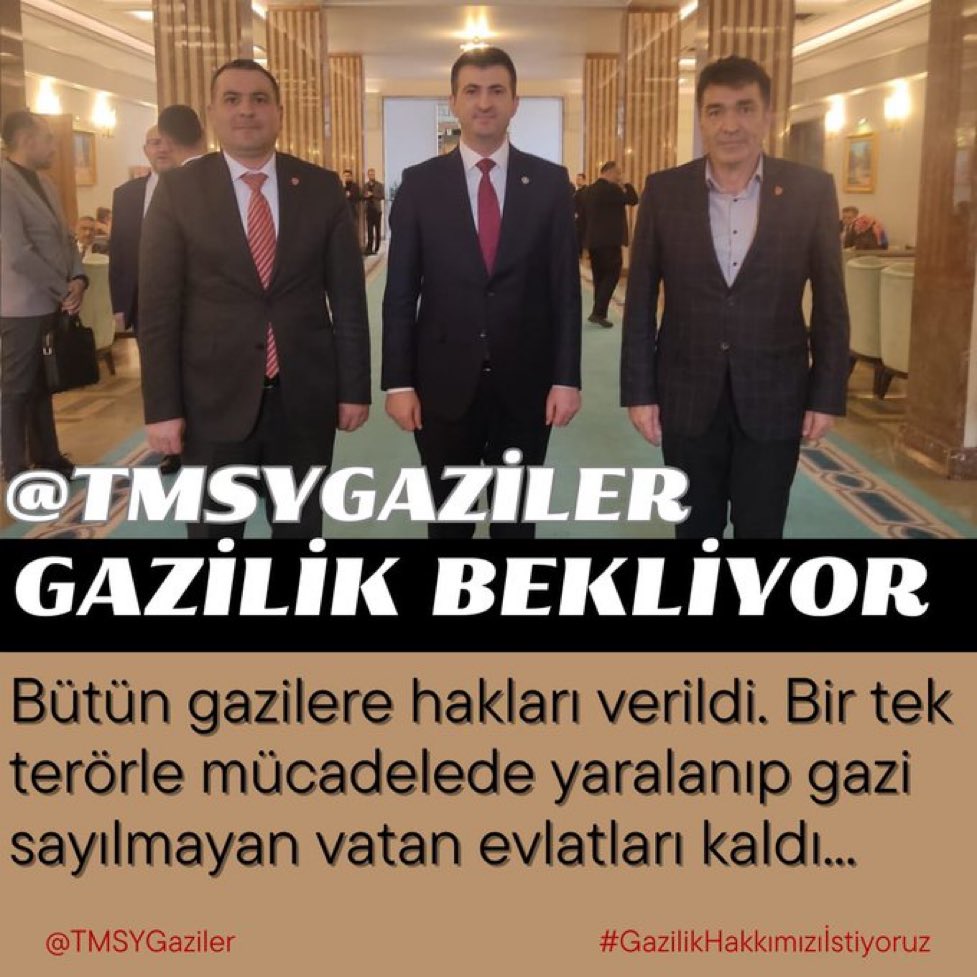 Sayın <a href="/celebimehmeta/">Mehmet Ali Çelebi</a> vekilimiz <a href="/TmsyGaziler/">T.M.S.Y GAZİ SAYILMAYANLAR</a> söylenecek her şeyi söyledi. Sizden gelecek müjdeli haberi bekliyor.
#GazilikHakkımızıİstiyoruz 
<a href="/RTErdogan/">Recep Tayyip Erdoğan</a> <a href="/MahinurOzdemir/">Mahinur Özdemir Göktaş</a>
<a href="/hulusiakarmedya/">Hulusi AKAR</a>
<a href="/FeyziBerdibek1/">Feyzi Berdibek🇹🇷</a> 
<a href="/VeyselTipioglu/">Veysel TİPİOĞLU🇹🇷</a> <a href="/sevansivacioglu/">Sevan Sıvacıoğlu</a> <a href="/SayimMadak/">Dr. Sevim Sayım Madak 🇹🇷</a> <a href="/leventalyyildiz/">Levent Ali YILDIZ</a> <a href="/mhrmkurt/">Muharrem KURT</a>