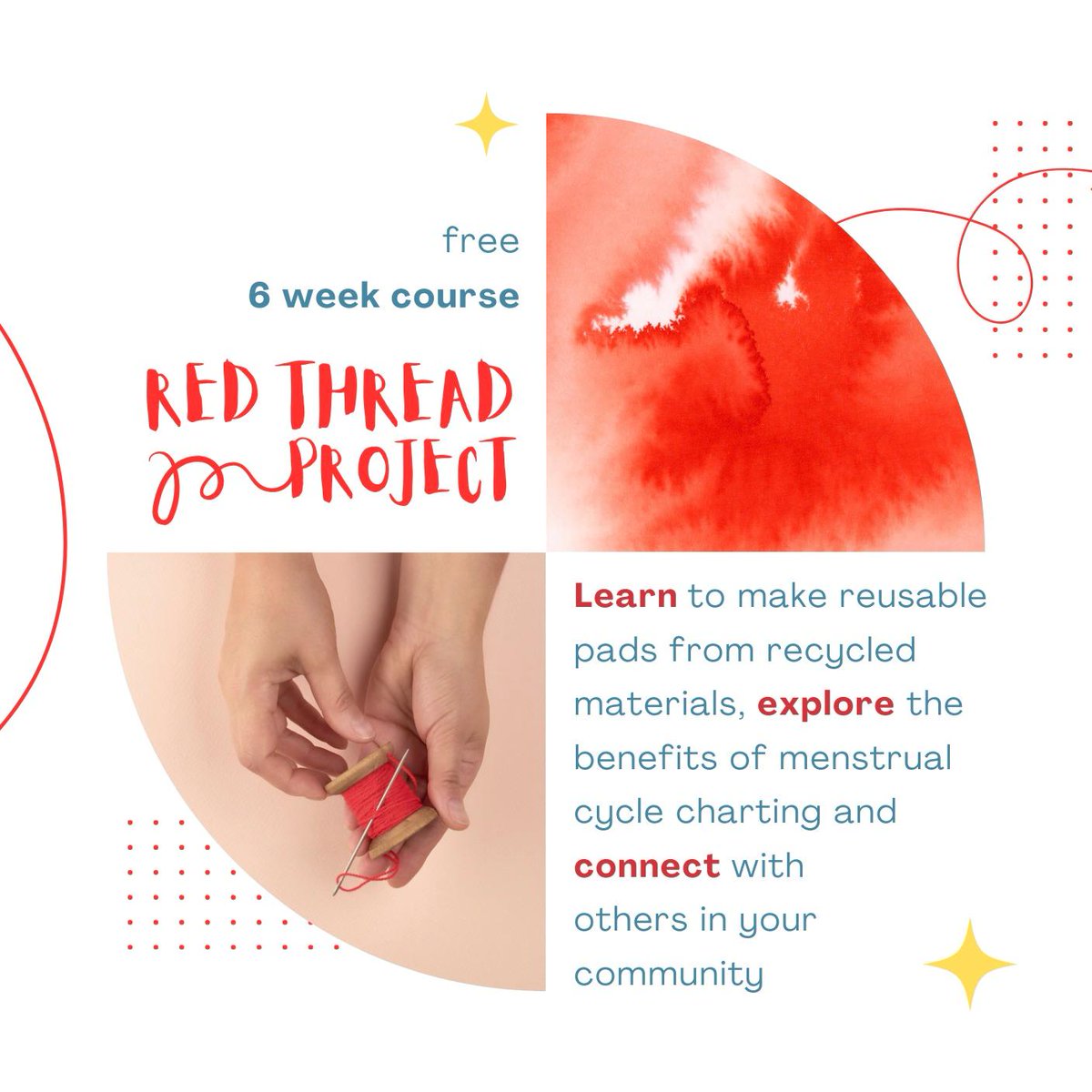 ScrapAntics CIC (@scrapantics) on Twitter photo The Red Thread Project!
Would you like to learn sewing skills, with other women & simple beneficial health and wellbeing tools?
6 week course offers a safe space learning how to make reusable pads, learning about cycle charts & more.
Email ishka.hello@gmail.com for bookings The Red Thread Project!
Would you like to learn sewing skills, with other women & simple beneficial health and wellbeing tools?
6 week course offers a safe space learning how to make reusable pads, learning about cycle charts & more.
Email ishka.hello@gmail.com for bookings