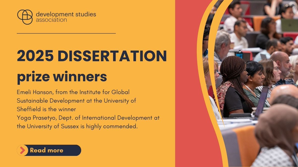 🏆 2025 Dissertation prize winners 🏆

Emeli Hanson, from ‌<a href="/IGSD_Shef/">Global Sustainable Development Sheffield</a> is the winner and Yoga Prasetyo (<a href="/YLordason/">Yoga Prasetyo</a>) from ‌<a href="/SussexDev/">Sussex Development🏳️‍🌈✊🏽✊🏾✊🏿</a> was highly commended.

Read more here &gt;&gt;
buff.ly/4hRMjyZ