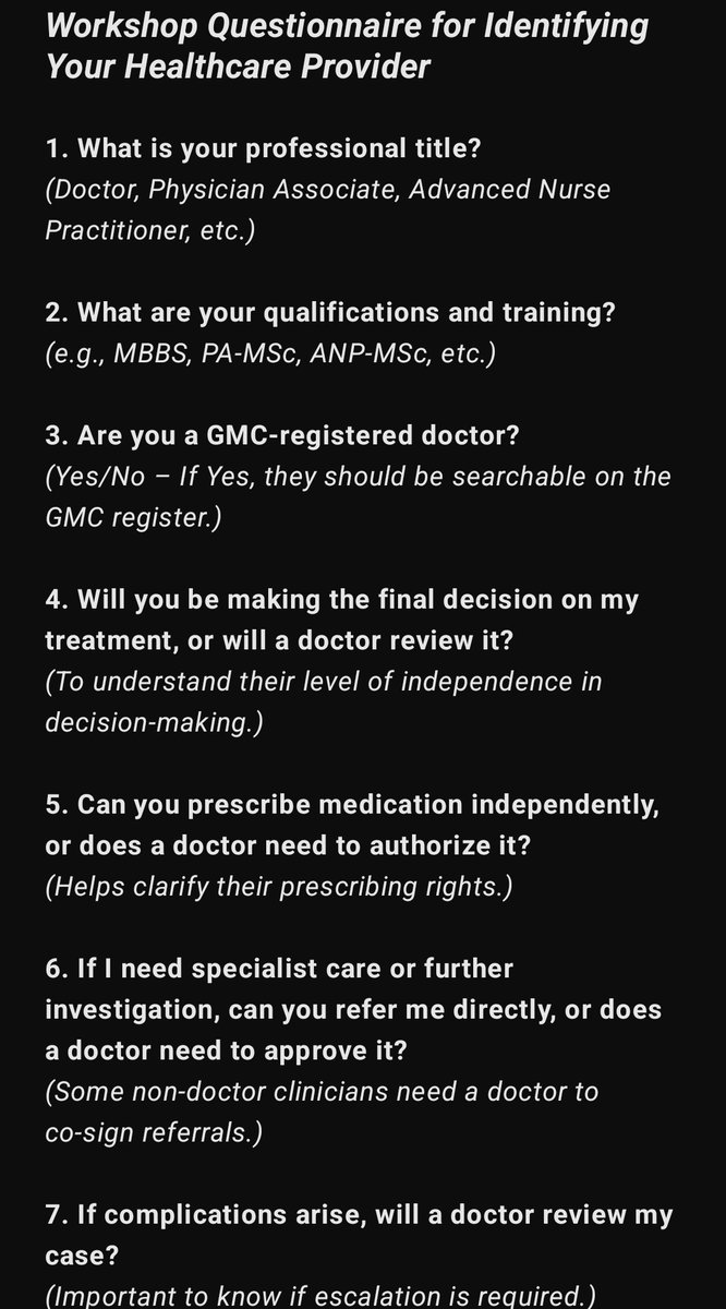 Eileen Molloy (@dirtybird12345) on Twitter photo Alert...💥patients you need to check who's treating you, to ensure it's not a PA, masquerarading as a Dr, with just 2yrs training. You need to protect yourself, because the establishment certainly isn't. <a href="/gmcuk/">GMC</a> <a href="/NHSE_WTE/">NHS England Workforce, Training and Education</a> <a href="/drcolinm/">Prof Colin R Melville</a> <a href="/wesstreeting/">Wes Streeting</a> <a href="/NavinaEvans/">Dr Navina Evans</a> Alert...💥patients you need to check who's treating you, to ensure it's not a PA, masquerarading as a Dr, with just 2yrs training. You need to protect yourself, because the establishment certainly isn't. <a href="/gmcuk/">GMC</a> <a href="/NHSE_WTE/">NHS England Workforce, Training and Education</a> <a href="/drcolinm/">Prof Colin R Melville</a> <a href="/wesstreeting/">Wes Streeting</a> <a href="/NavinaEvans/">Dr Navina Evans</a>