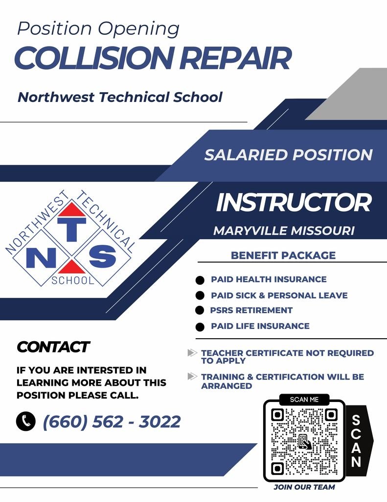 Are you an expert in collision repair? Join the NTS team and share your expertise with the next generation of students. Check it out and use the QR code for more information!