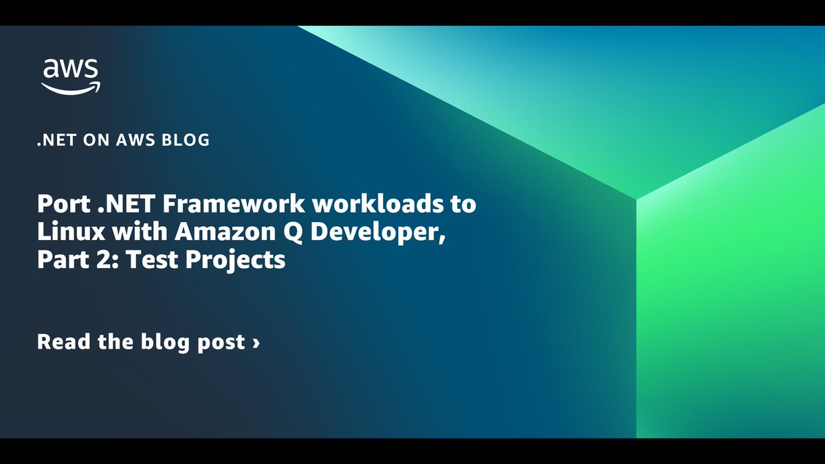 With Amazon Q Developer .NET transformation, you can port your traditional .NET Framework applications to modern cross-platform .NET and run on Linux. In part 2 of our series, get a walk-through of how to port .NET test projects. 🦋 go.aws/4hXr0Ms #dotnet #AWS #AmazonQ