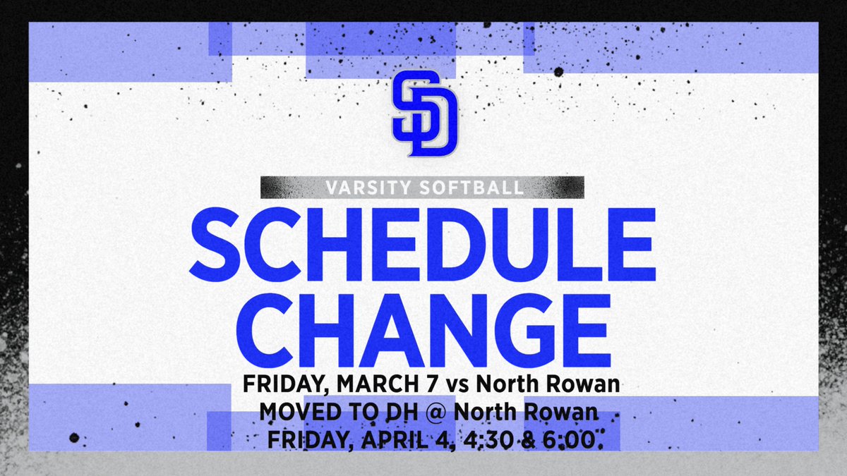Varsity softball Friday, March 7 vs North Rowan has been moved to a double header at North Rowan Friday, April 4 at 4:30 and 6:30.
<a href="/sdwildcatsports/">SD Wildcat Athletics</a> <a href="/ctadams_3/">Chris Adams</a> 
#wearewildcats