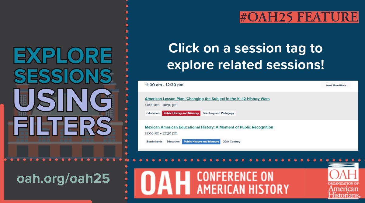 🚨 Historians, assemble! 🚨 #OAH25 is packed with incredible sessions, and we know you don’t want to miss the one that speaks to your historical heart. 💙 Ready to plan your perfect #OAH25 lineup? Start filtering: ow.ly/wx5g50V9EwE