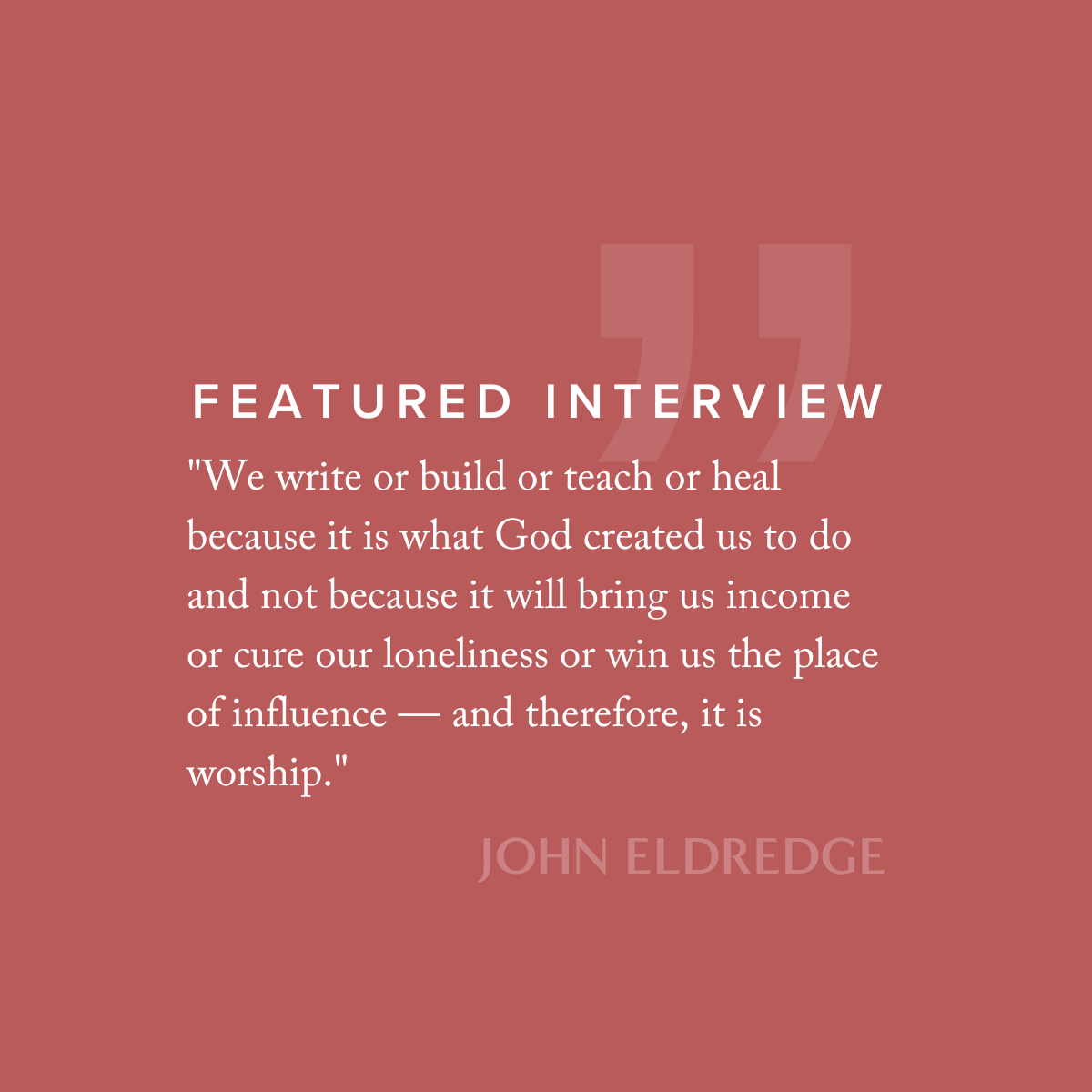 Rapt Interviews (@raptinterviews) on Twitter photo "We write or build or teach or heal because it is what God created us to do and not because it will bring us income or cure our loneliness or win us the place of influence — and therefore, it is worship." -<a href="/johneldredge/">John Eldredge</a>
raptinterviews.com/features/john-… "We write or build or teach or heal because it is what God created us to do and not because it will bring us income or cure our loneliness or win us the place of influence — and therefore, it is worship." -<a href="/johneldredge/">John Eldredge</a>
raptinterviews.com/features/john-…