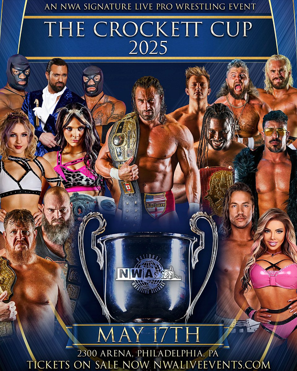 nwa's tweet image. Just announced on Busted Open Radio! The Crockett Cup returns on May 17th to the 2300 Arena in Philadelphia! 
If the most prestigious tag team tournament ever isn’t enough, @WWE Superstar Natalya will be competing in an NWA ring! 

This is one you won’t want to miss! Tickets are…