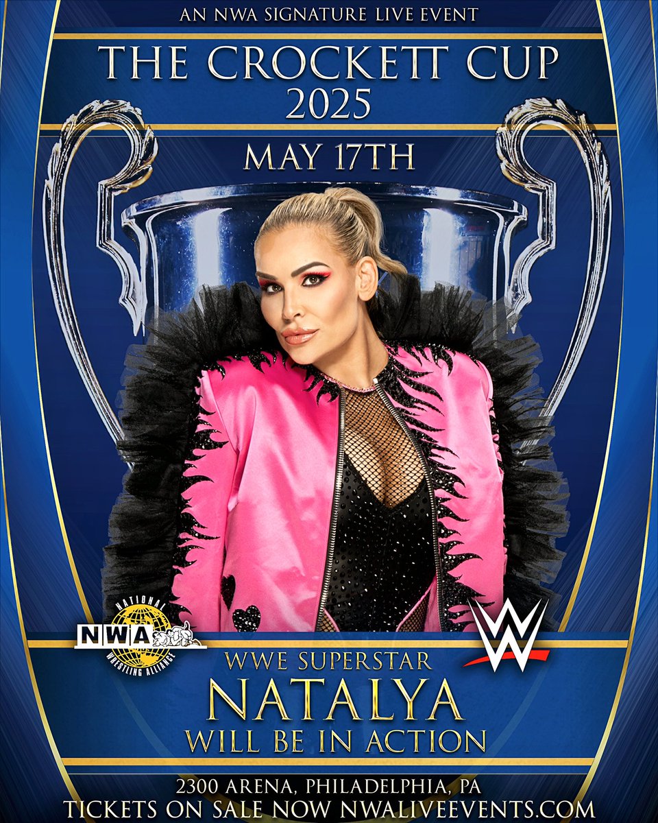 nwa's tweet image. Just announced on Busted Open Radio! The Crockett Cup returns on May 17th to the 2300 Arena in Philadelphia! 
If the most prestigious tag team tournament ever isn’t enough, @WWE Superstar Natalya will be competing in an NWA ring! 

This is one you won’t want to miss! Tickets are…