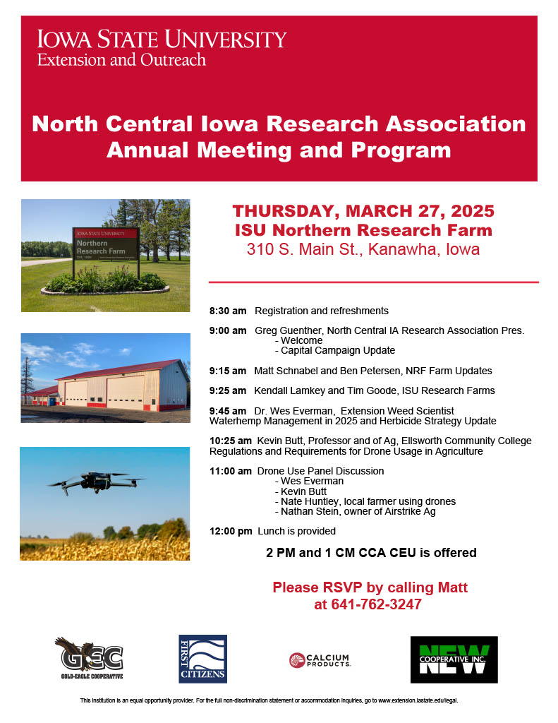 Please join us March 27th for the NCIRA Annual Meeting and Program held in our new building at the farm! The day will start with registration and refreshments at 8:30 and finish with lunch provided by our annual sponsors. CCA credits available.