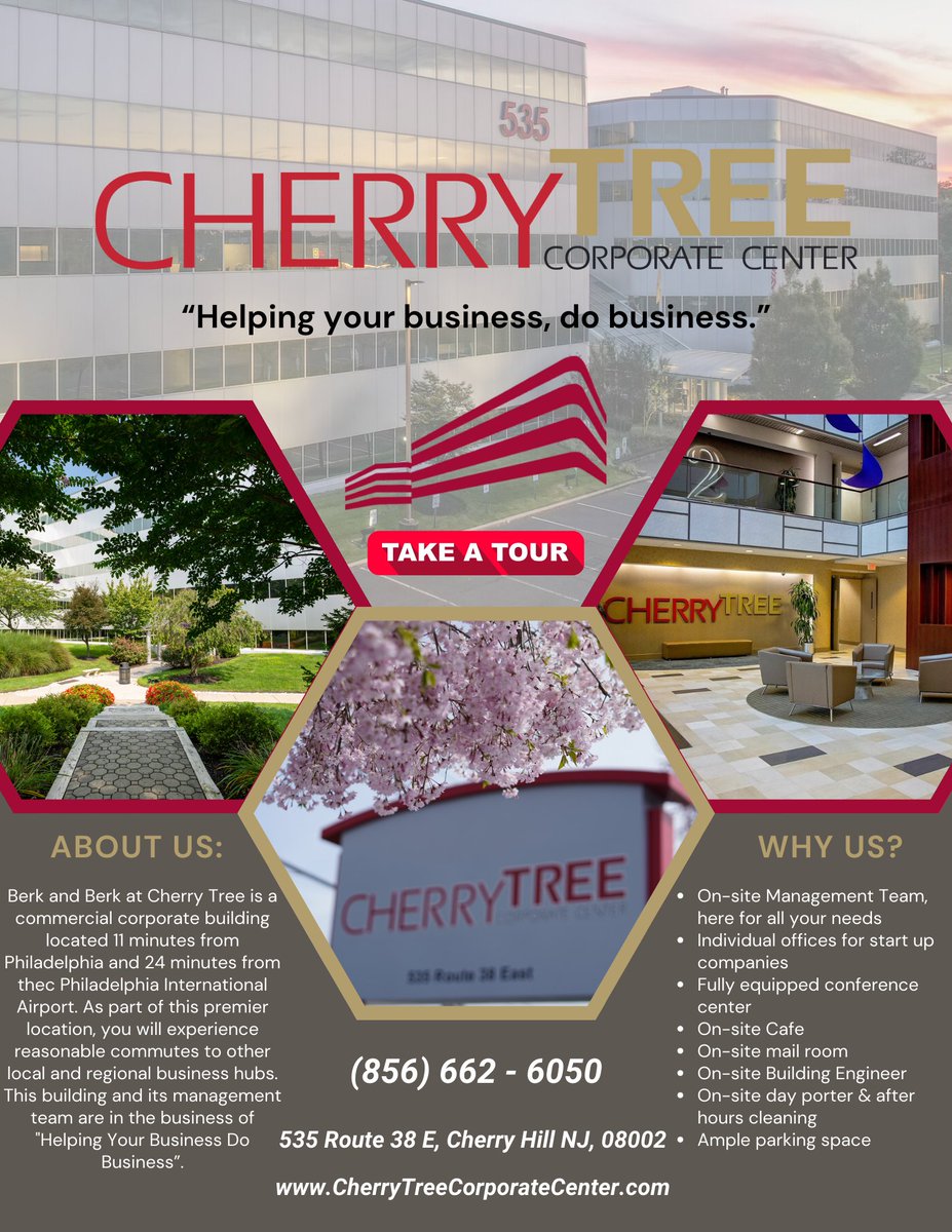 Here at Cherry Tree Corporate Center, we are in the business of "Helping your business, do business!"

#CherryTreeCorporateCenter #CherryHill #CherryHillNJ #SmallBiz #OfficeSpace #Office #Business #RealEstate