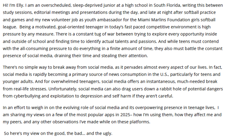 As we continue to make sure our work is youth-centered, I present a brand new installment in our annual series entitled "A Teen's View of Social Media in 2025" - Everyone, meet Elly! cyberbullying.org/teens-view-of-…