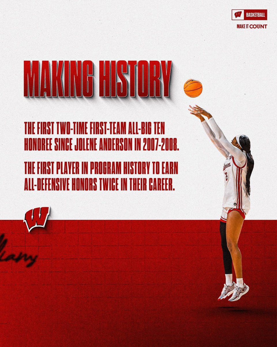 Wisconsin Womenâs Basketball (@badgerwbb) on Twitter photo Back-to-back excellence!
<a href="/SerahWilliams25/">Serah Williams</a> earns First Team All-B1G and All-Defensive Team honors once again!
#OnWisconsin Back-to-back excellence!
<a href="/SerahWilliams25/">Serah Williams</a> earns First Team All-B1G and All-Defensive Team honors once again!
#OnWisconsin